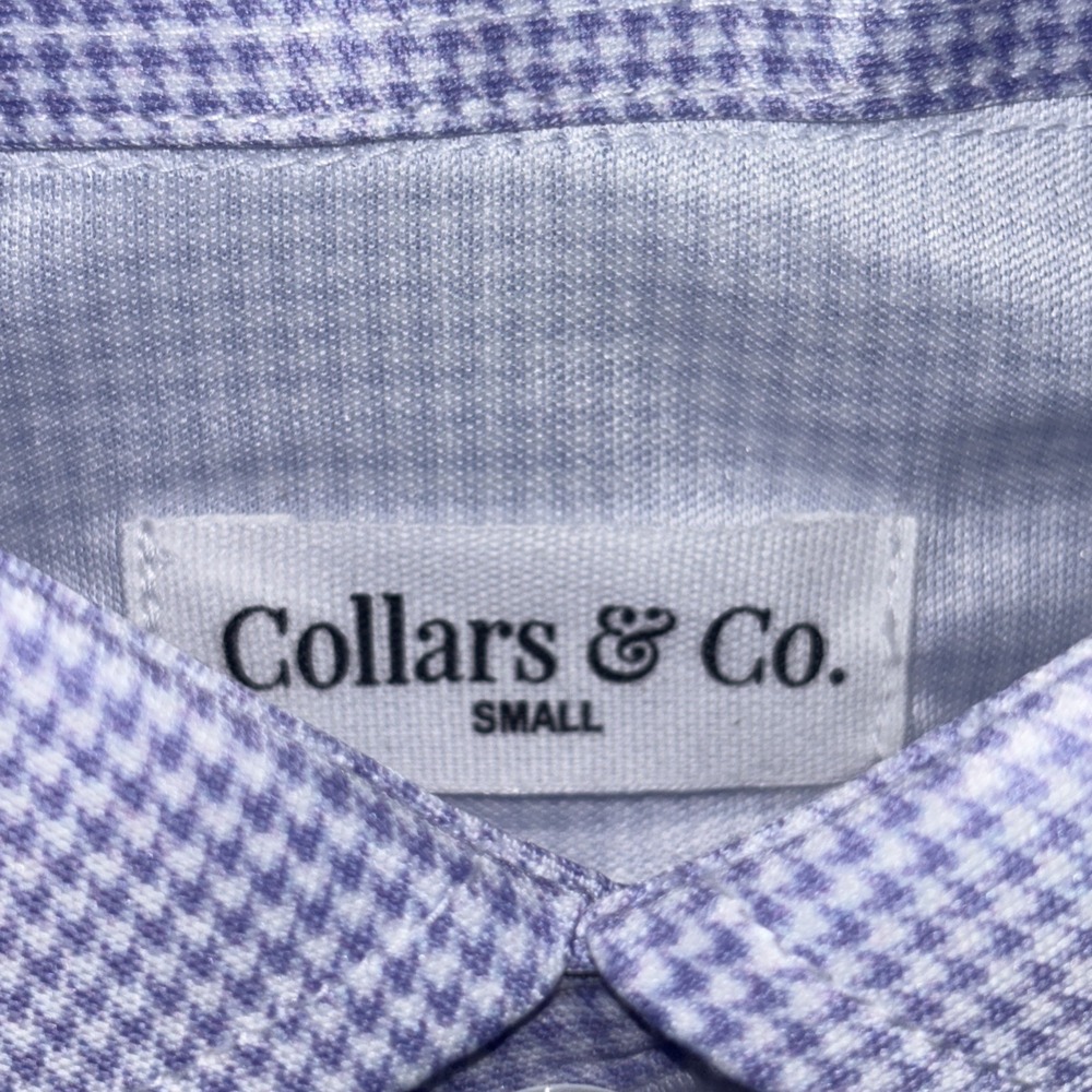 Collars and Co. Short Sleeve Polo Lavender Houndstooth Shirt Size S Purple - Picture 2 of 7